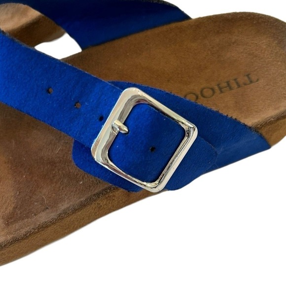 Tihoo Suede Casual Comfort Buckle Thong Sandals Royal Blue Size 6 - Picture 6 of 16
